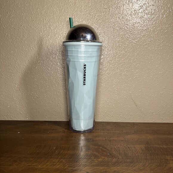 STARBUCKS Tumbler 10" Cadet Blue 2012 VENTI Cold Cup Chiseled Prism Dome - Picture 1 of 5